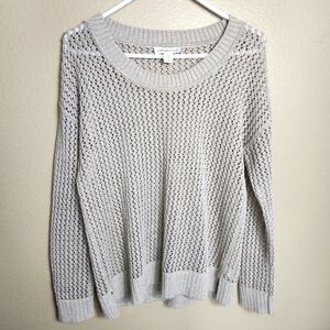 Coldwater Creek Wmns Beige Ramie Blend Crochet Open Knit Crewneck LS Sweater |M|